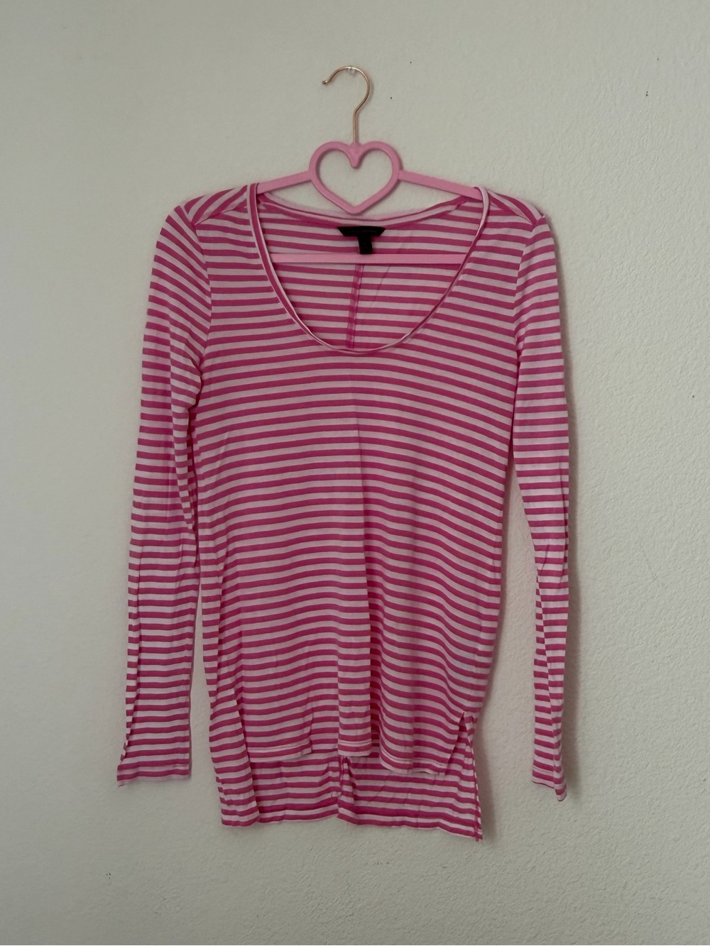 Banana Republic Striped Long-Sleeve Scoop Neck Top - Pink & White